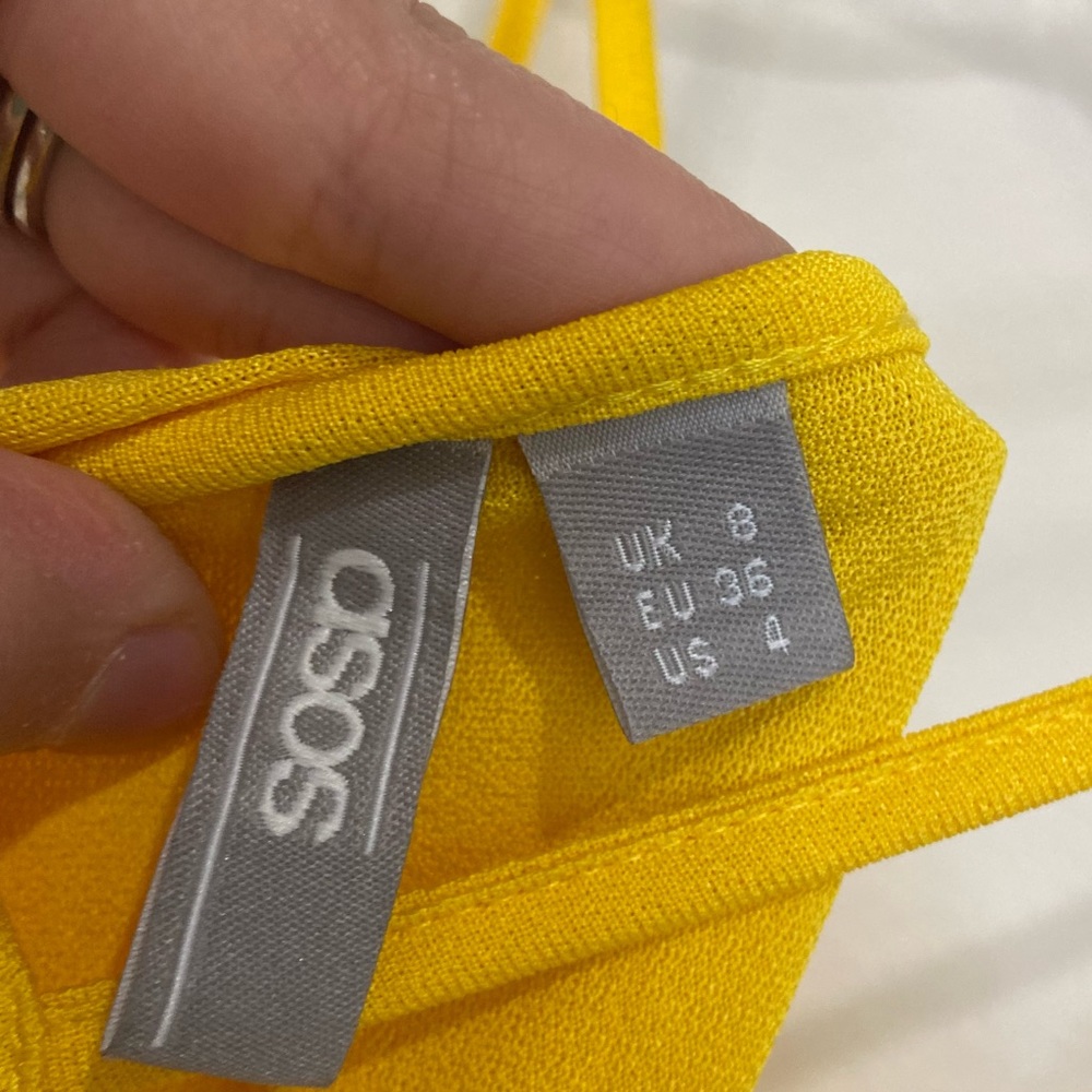 ASOS Yellow Spaghetti Strap Off the Shoulder Mini Dress - Picture 7 of 9
